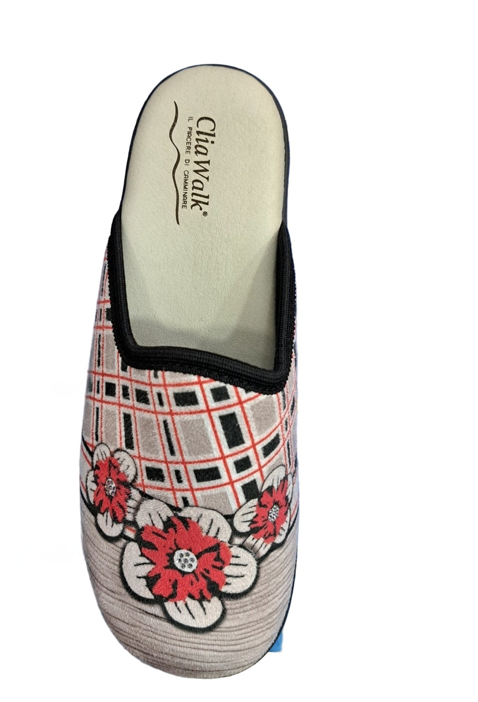 PANTOFOLE CLIAWALK FIORI ROSSI GRIGIA