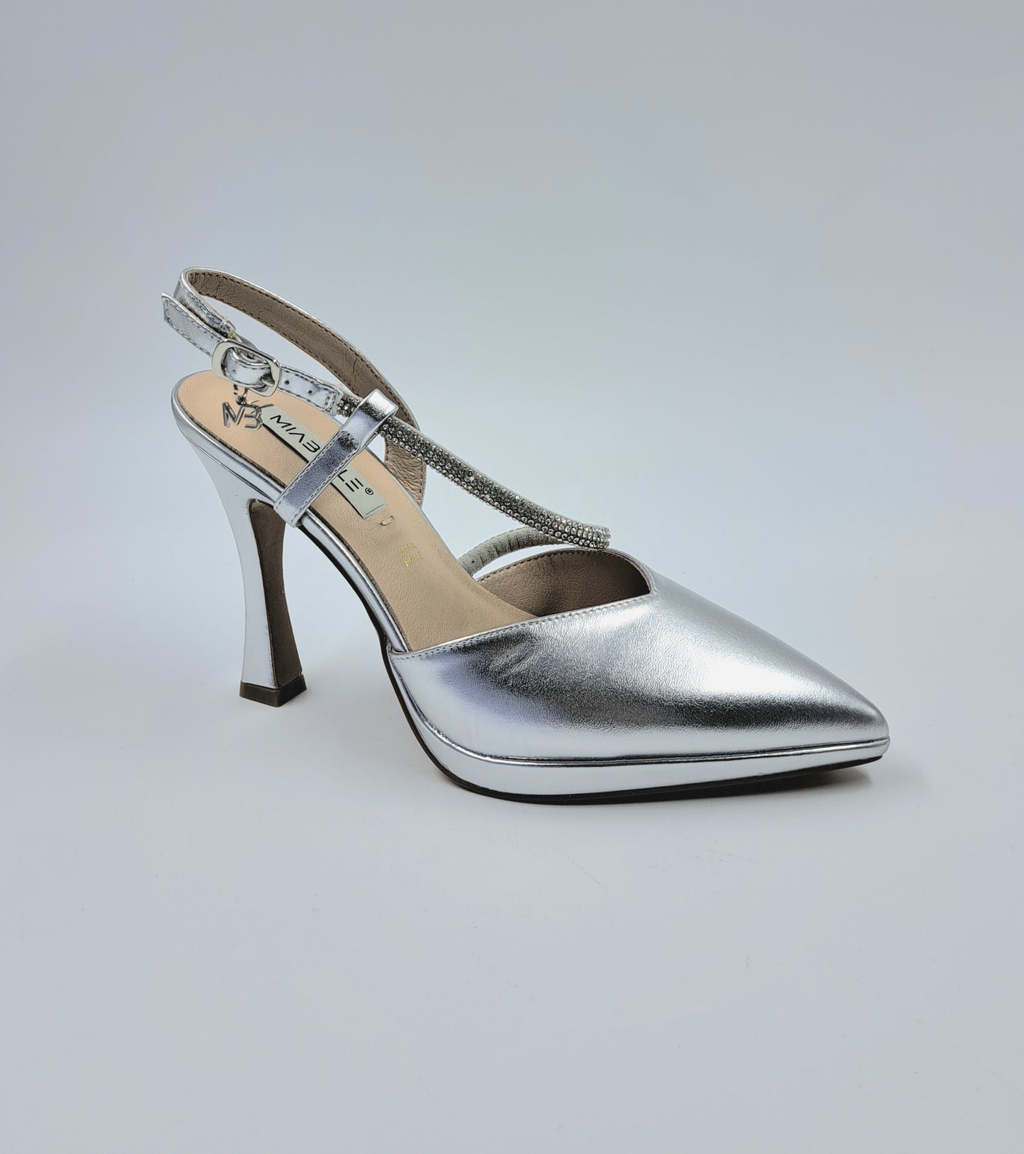 SANDALI MIABELLE SLINGBACK PLATEAU STRISCIA STRASS ARGENTO