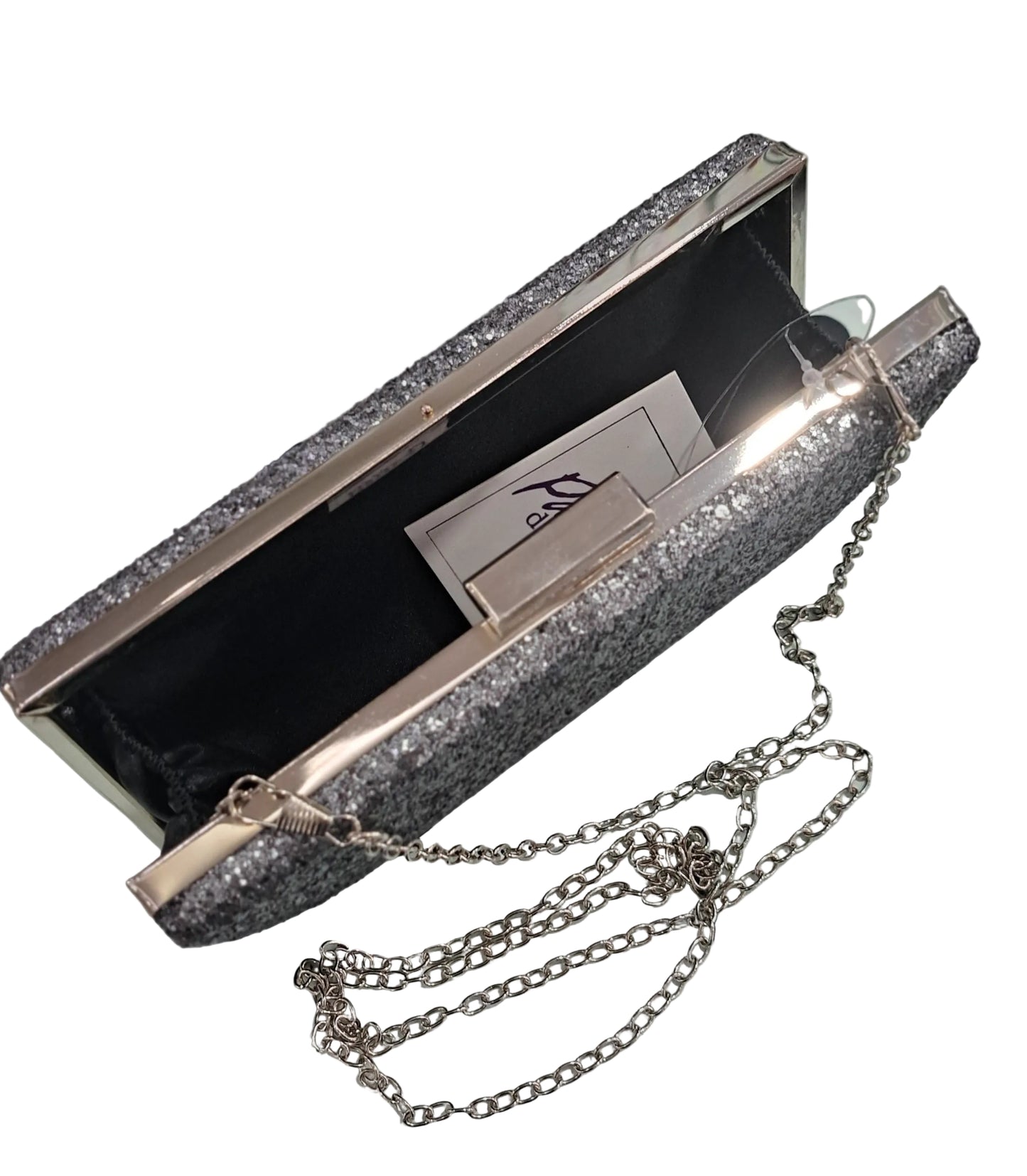 POCHETTE SABBIATA GLITTER PASSION SFUMATA GRIGIO NERO
