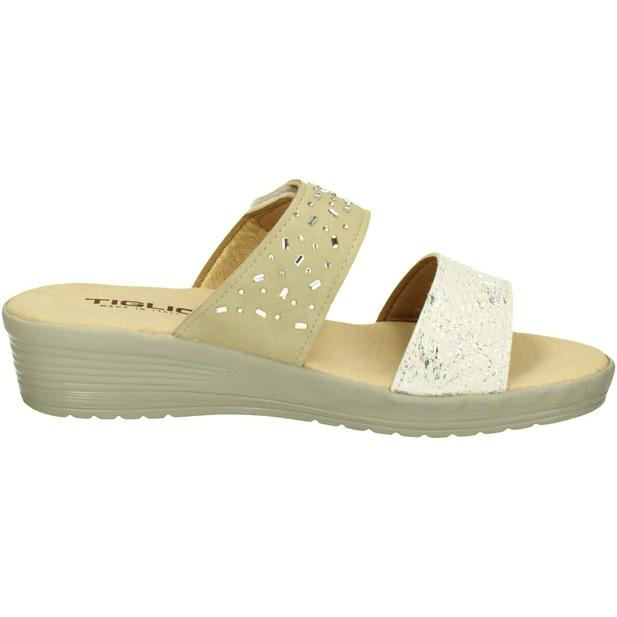 PANTOFOLE DOPPIA STRISCIA STRASS PLATINO