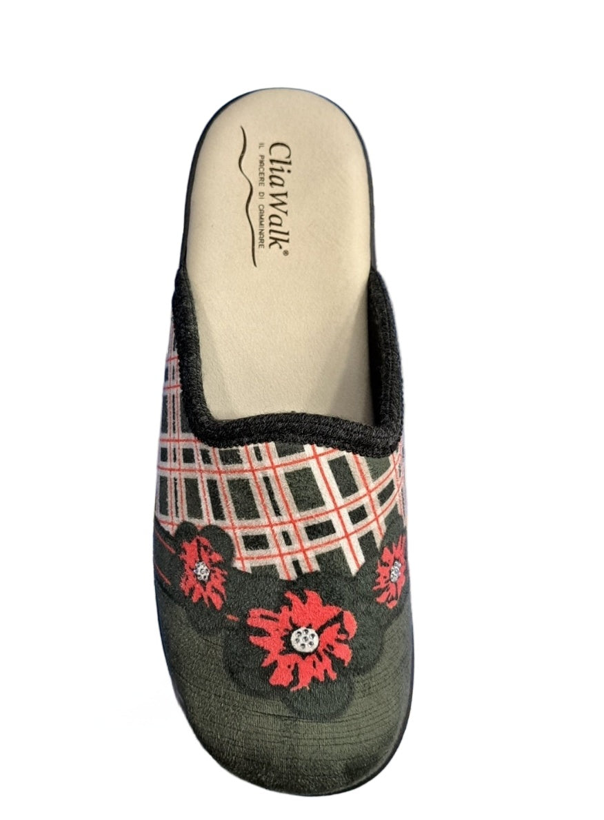 PANTOFOLE CLIAWALK FIORI ROSSI VERDE