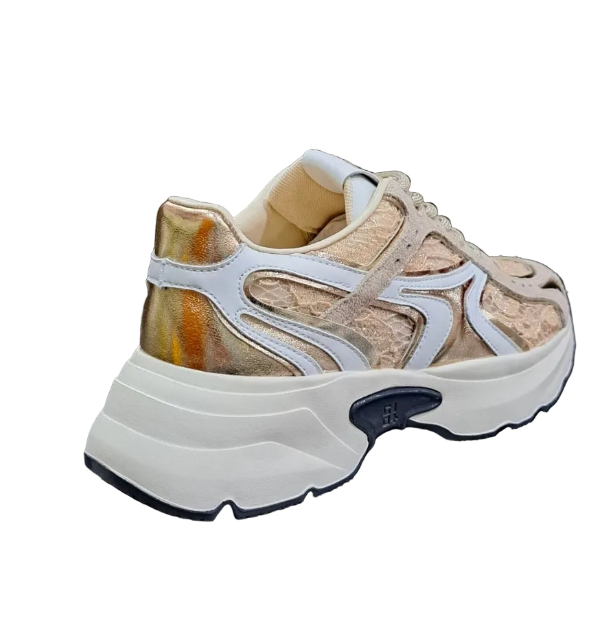 SNEAKERS PELLE E PIZZO GIO+ GOLD