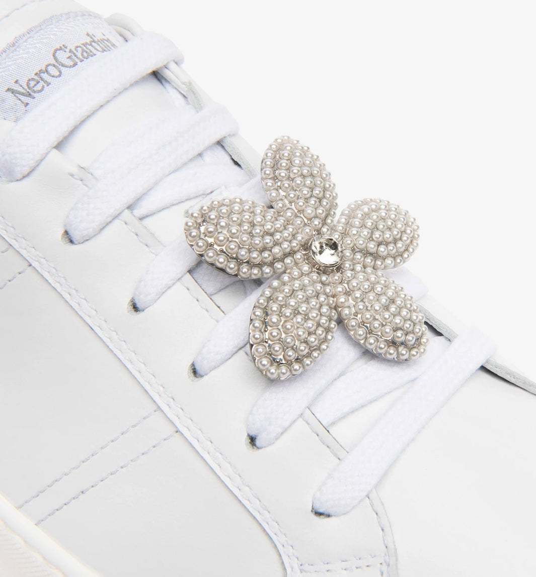SNEAKERS PELLE NEROGIARDINI CHARMS FIORE PERLINE BIANCO