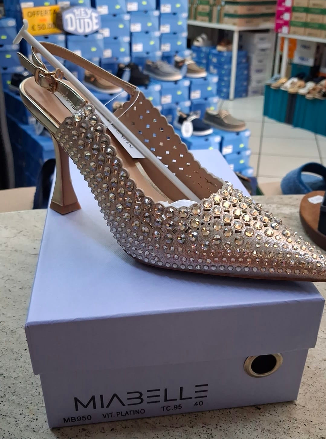 DECOLLETE' MIABELLE SLINGBACK STRASS PLATINO