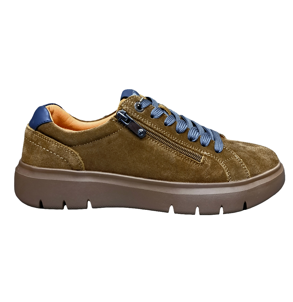 SNEAKERS PELLE SCAMOSCIATA IMPRONTE COGNAC