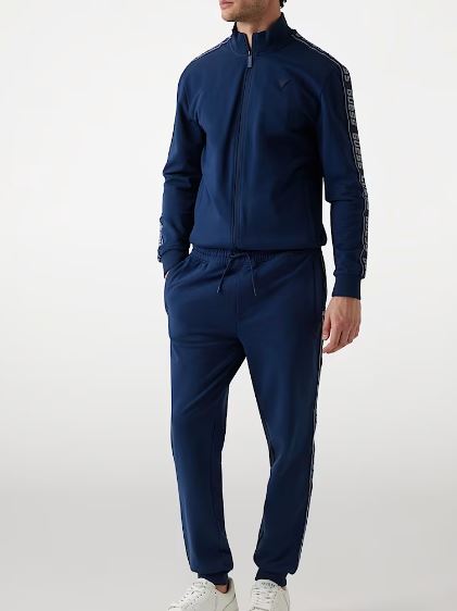 PANTALONI JOGGER GUESS BANDE LATERALI LOGO BLU