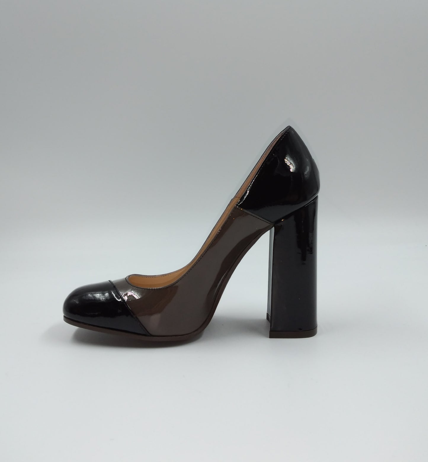 DECOLLETE PELLE VERNICE TRICOLOR STRISCIA TAUPE