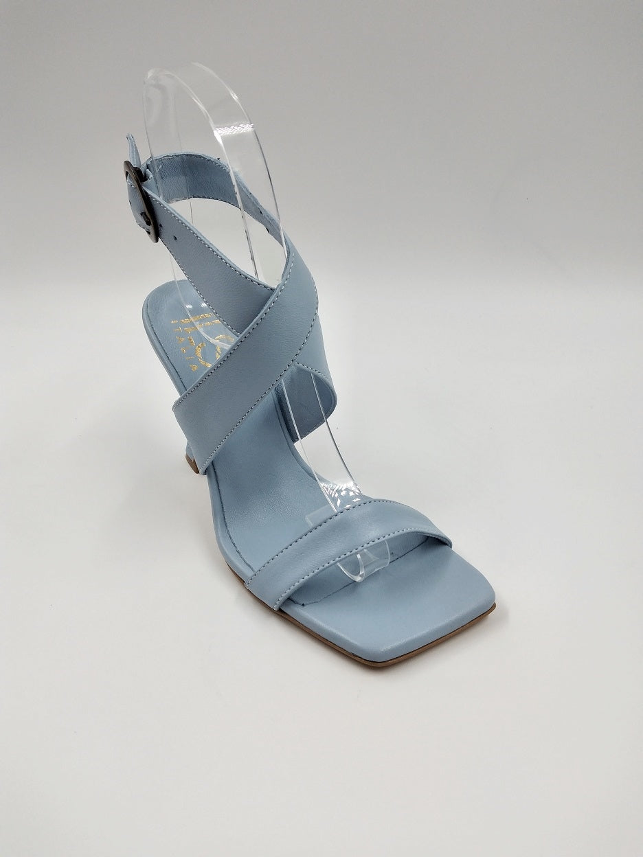 SANDALI FASCE PELLE INCROCIATE CELESTE