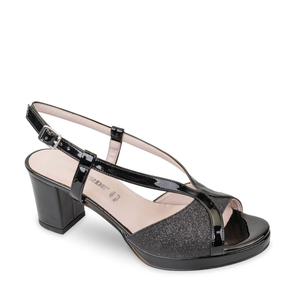 SANDALI PELLE LUCIDA E GLITTER NERI