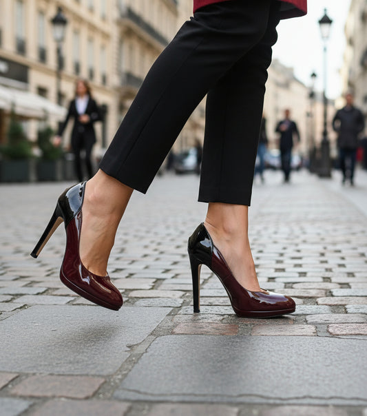 DECOLLETE PELLE VERNICE BORDEAUX E NERO