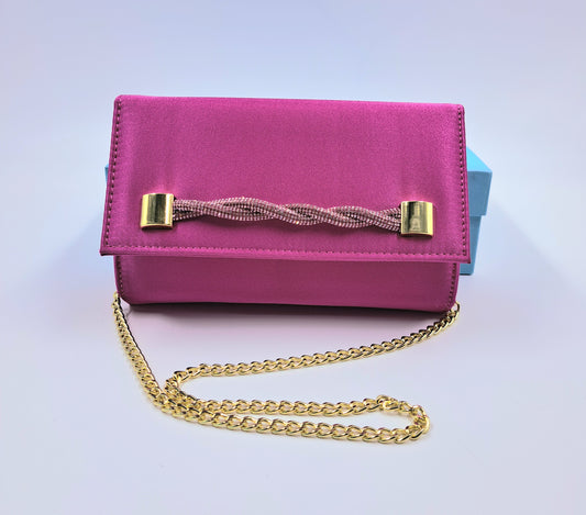 POCHETTE RASO FUXIA APPLICAZIONE STRASS