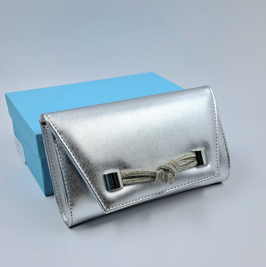 POCHETTE ARGENTO APPLICAZIONE STRASS NODO