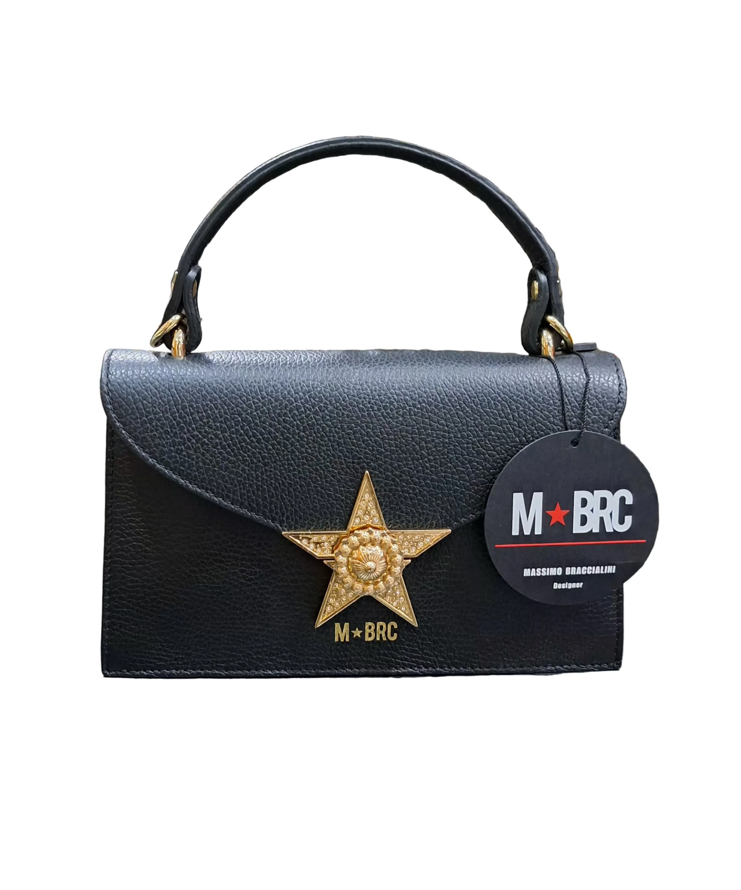 BORSE A MANO STAR LUX TRACOLLE PELLE NERA M*BRC  BY BRACCIALINI STELLA ORO PICCOLA
