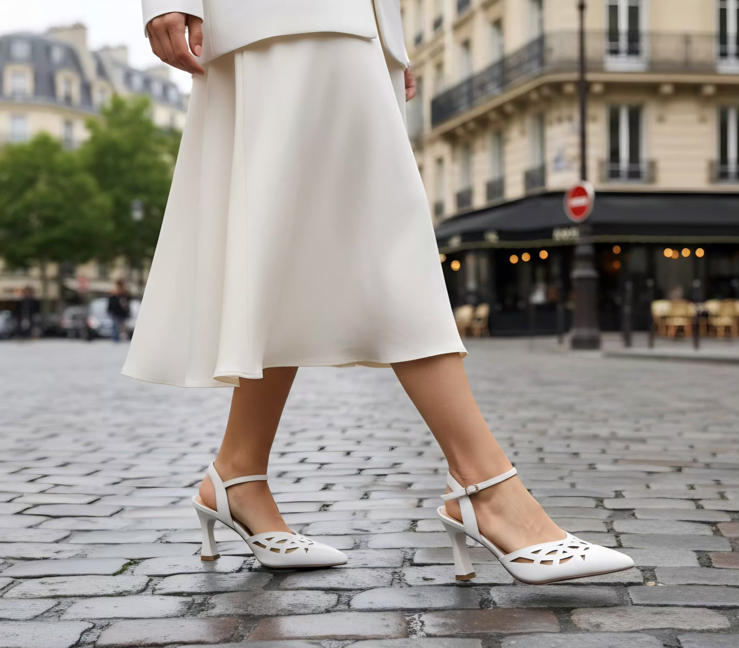 SANDALI SLINGBACK PELLE JANET&JANET TRAFORATO PANNA