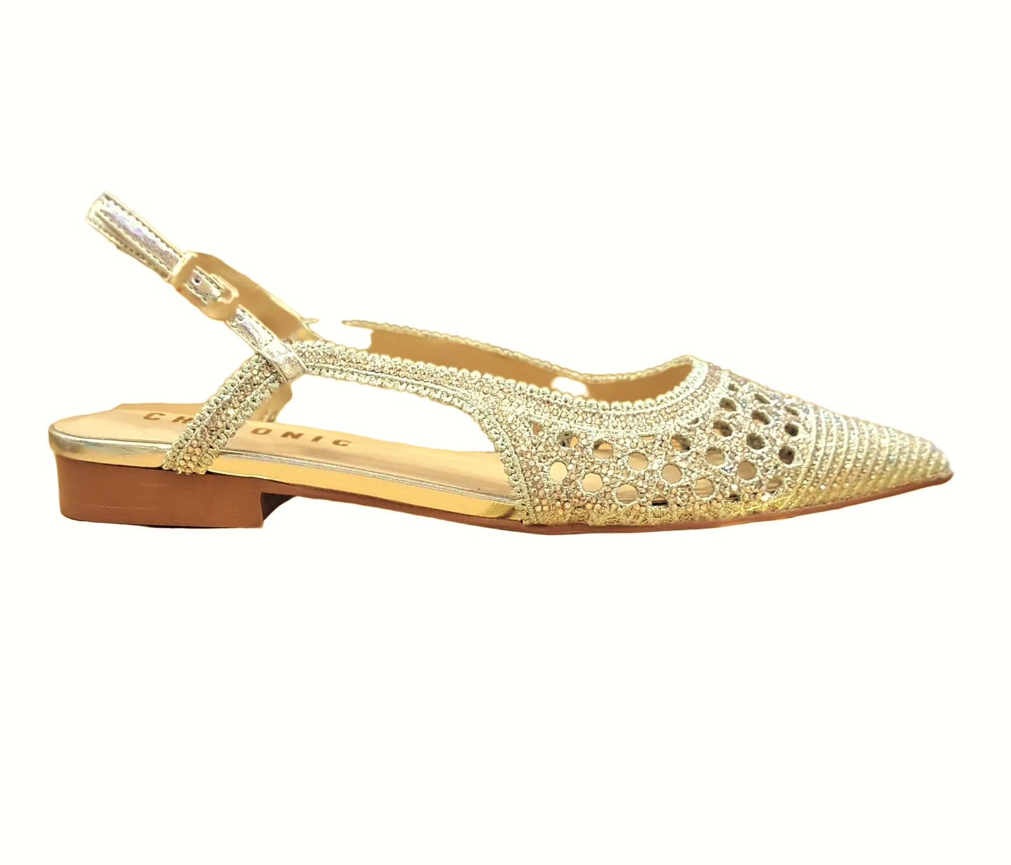 DECOLLETE' TRAFORATO SLINGBACK UMA PARKER STRASS CHICONIC GOLD