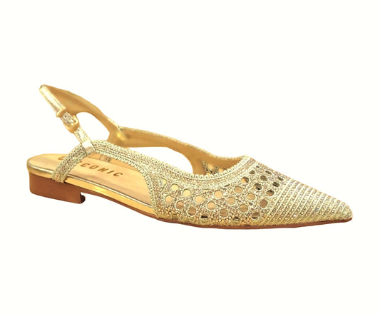 DECOLLETE' TRAFORATO SLINGBACK UMA PARKER STRASS CHICONIC GOLD