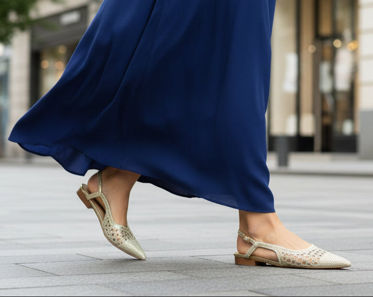 DECOLLETE' TRAFORATO SLINGBACK UMA PARKER STRASS CHICONIC GOLD