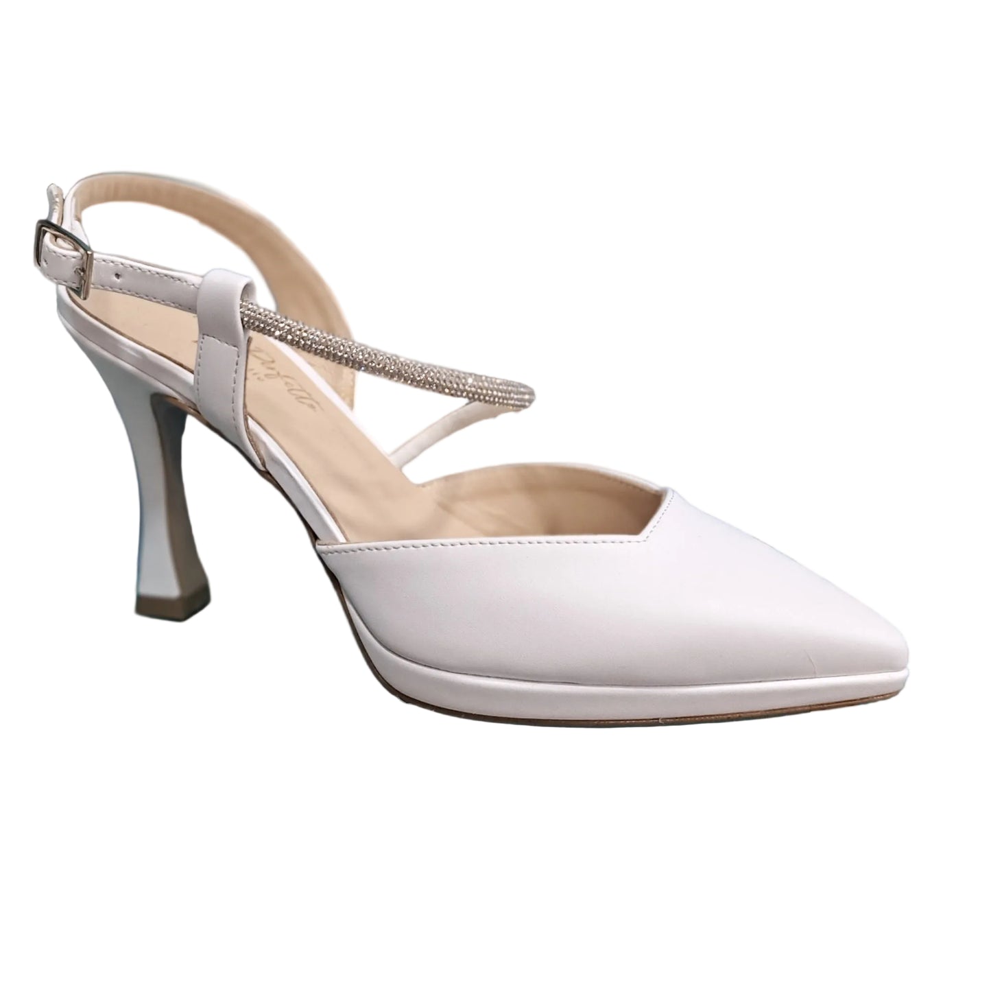 DECOLLETE' SLINGBACK STRISCIA STRASS PLATEAU BIANCO