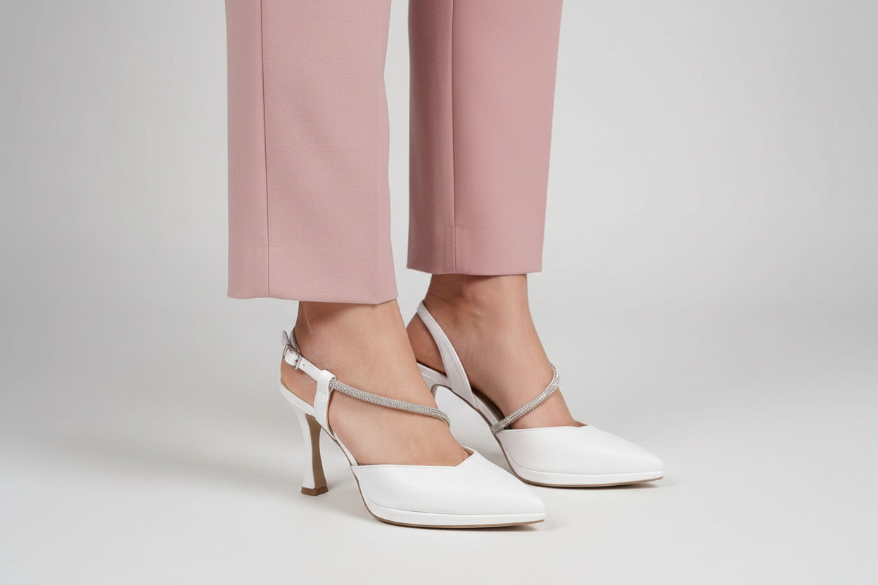DECOLLETE' SLINGBACK STRISCIA STRASS PLATEAU BIANCO
