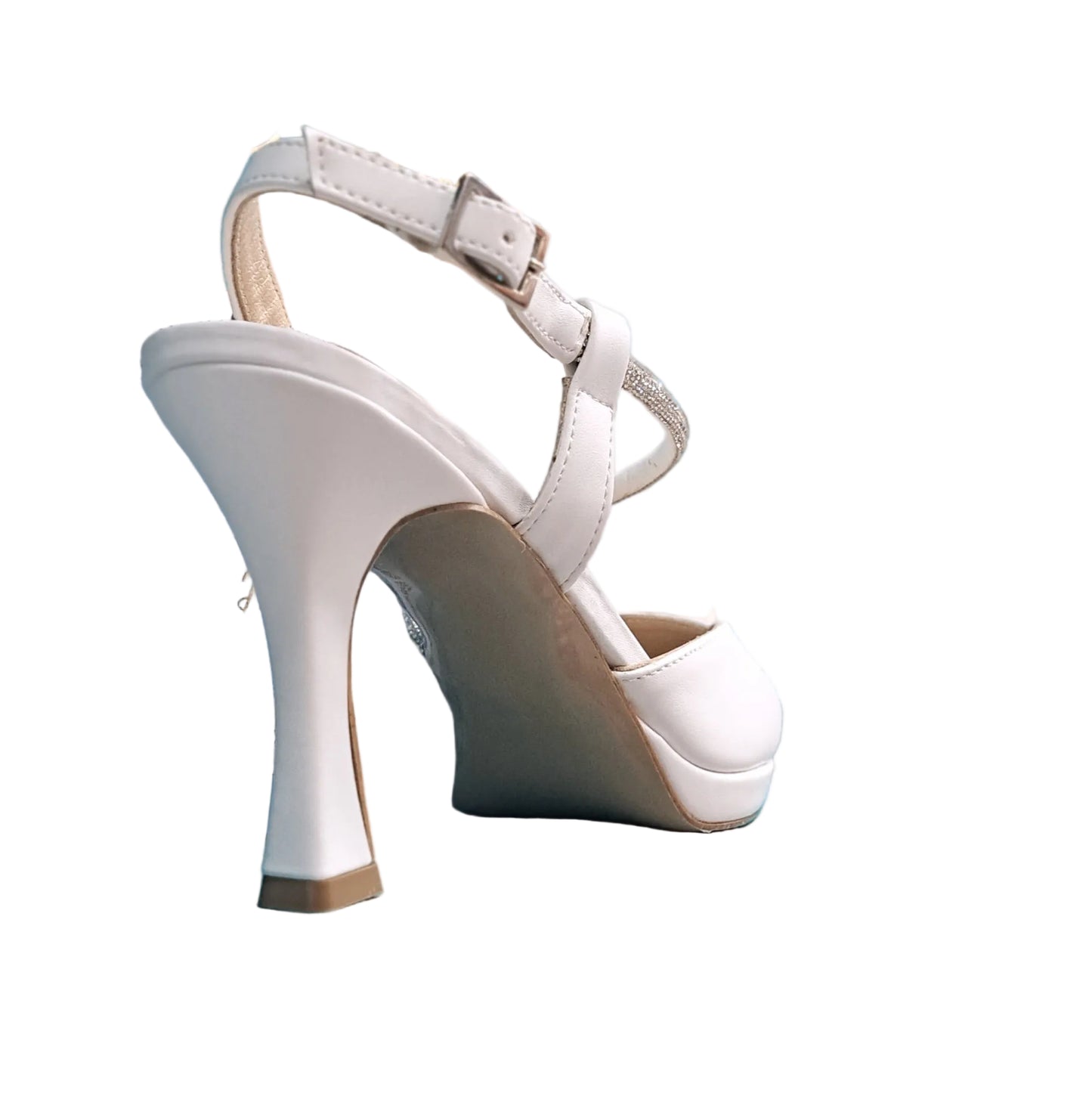 DECOLLETE' SLINGBACK STRISCIA STRASS PLATEAU BIANCO
