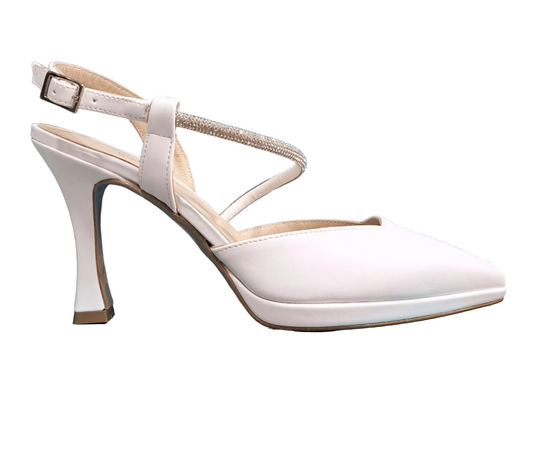 SANDALI SLINGBACK STRISCIA STRASS PLATEAU BIANCO