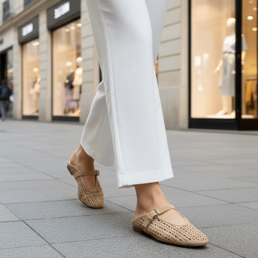 DECOLLETE' PELLE SCAMOSCIATA BIBI LOU MIA FLAT BEIGE