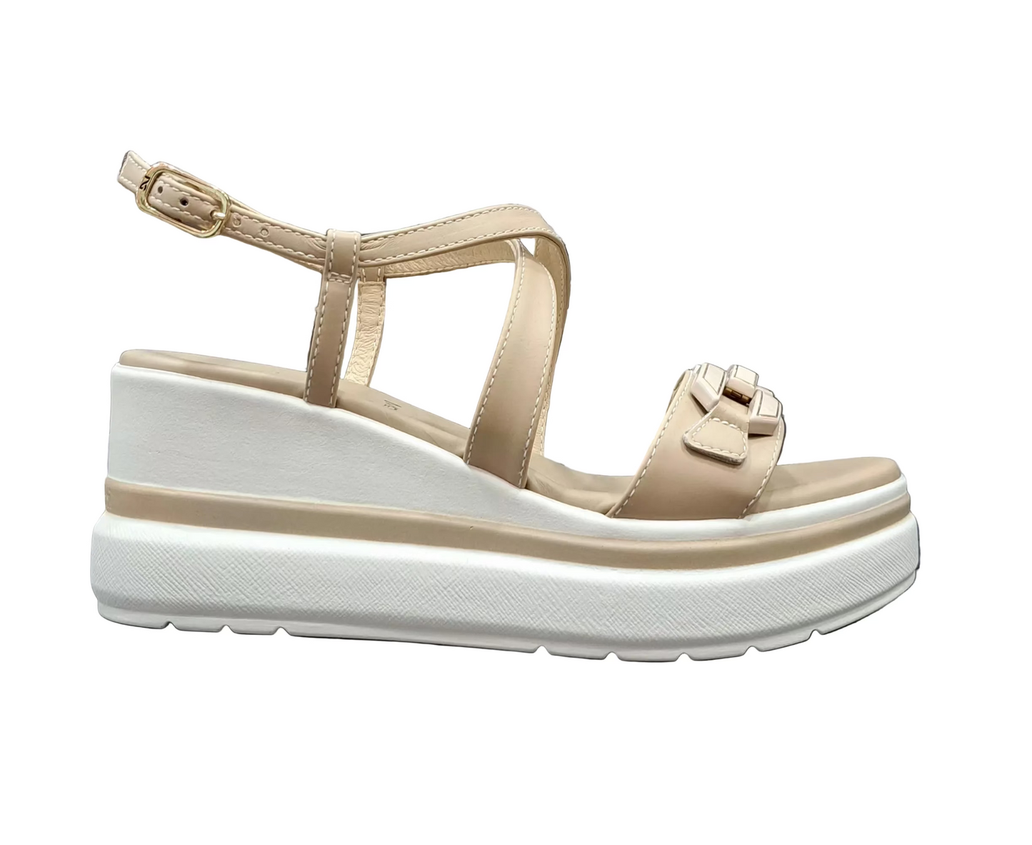 SANDALI ZEPPA NEROGIARDINI PELLE BEIGE