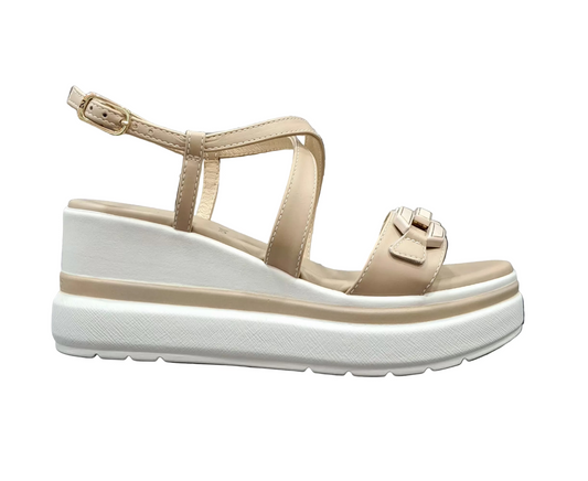 SANDALI ZEPPA NEROGIARDINI PELLE BEIGE
