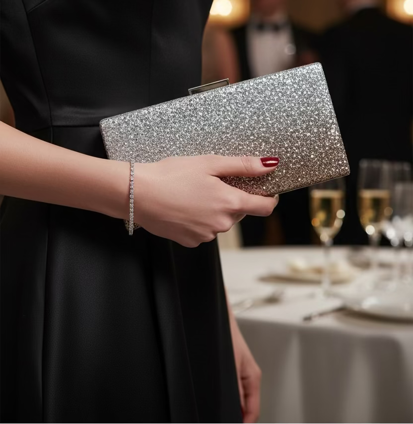 POCHETTE SABBIATA GLITTER PASSION SFUMATA ARGENTO RAME