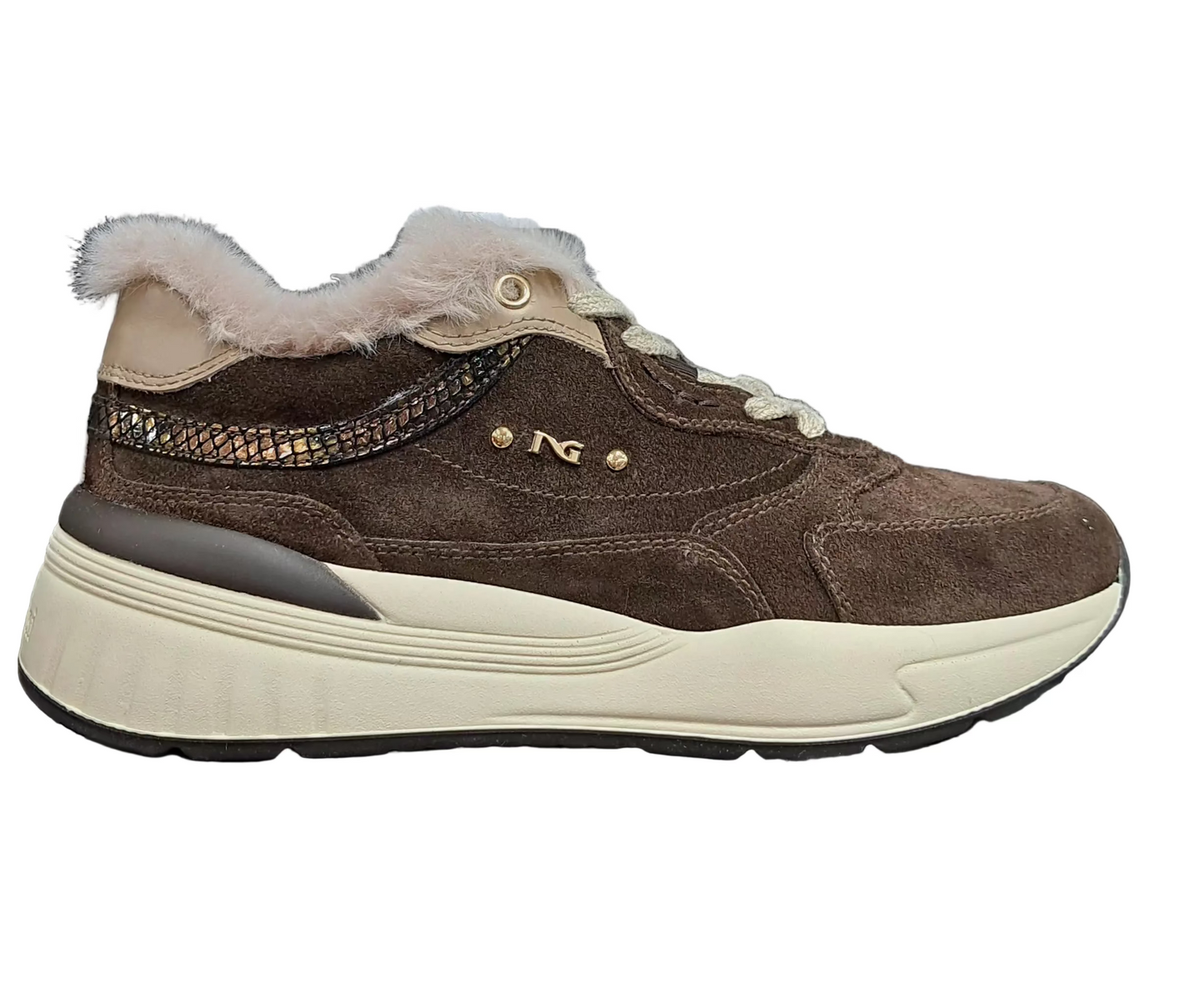 SNEAKERS PELLE SCAMOSCIATA NEROGIARDINI MARRONE