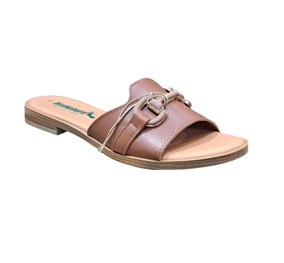 SANDALI PELLE BIONATURA CON FIBBIA DECORATIVA CUOIO