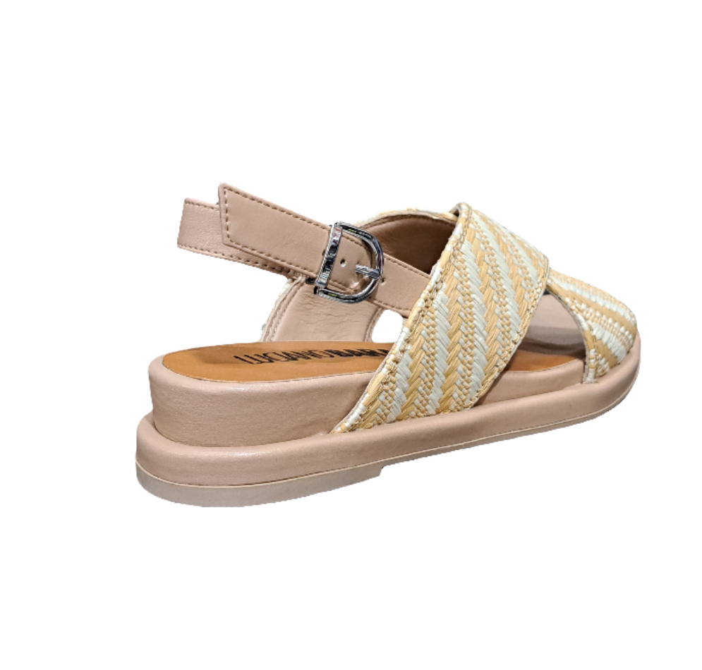 SANDALI RAFIA BICOLOR FASCE LUCIANO BARACHINI NUDE