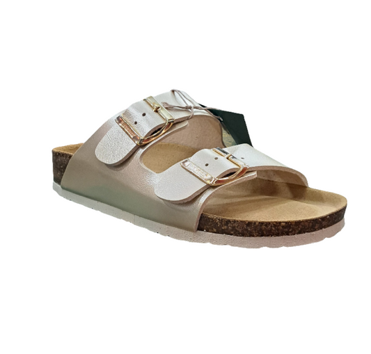 SANDALI DOPPIA FASCIA PELLE BIONATURA PERLATO BEIGE