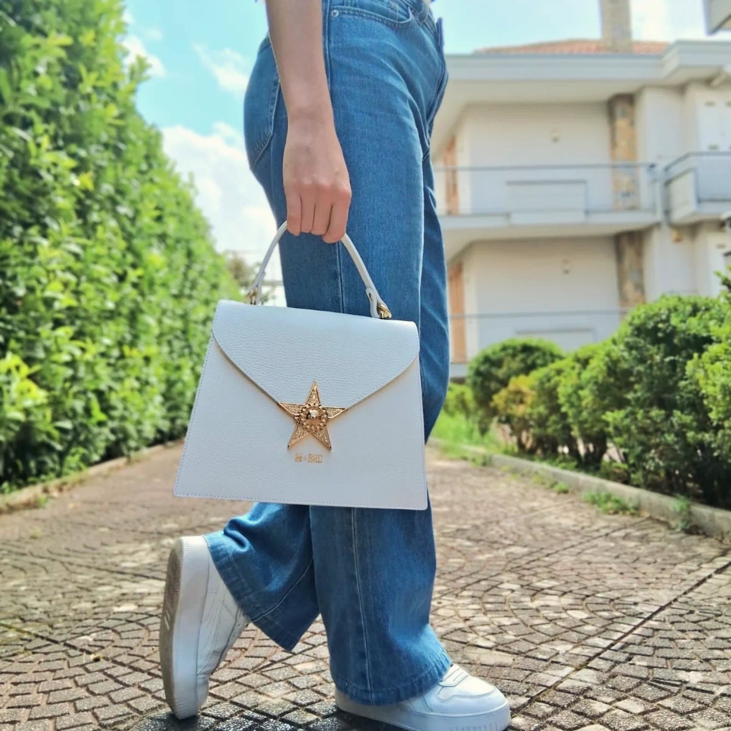 BORSE A MANO STAR LUX PELLE BIANCA M*BRC BY MASSIMO BRACCIALINI STELLA ORO