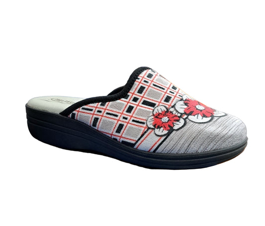 PANTOFOLE CLIAWALK FIORI ROSSI GRIGIA