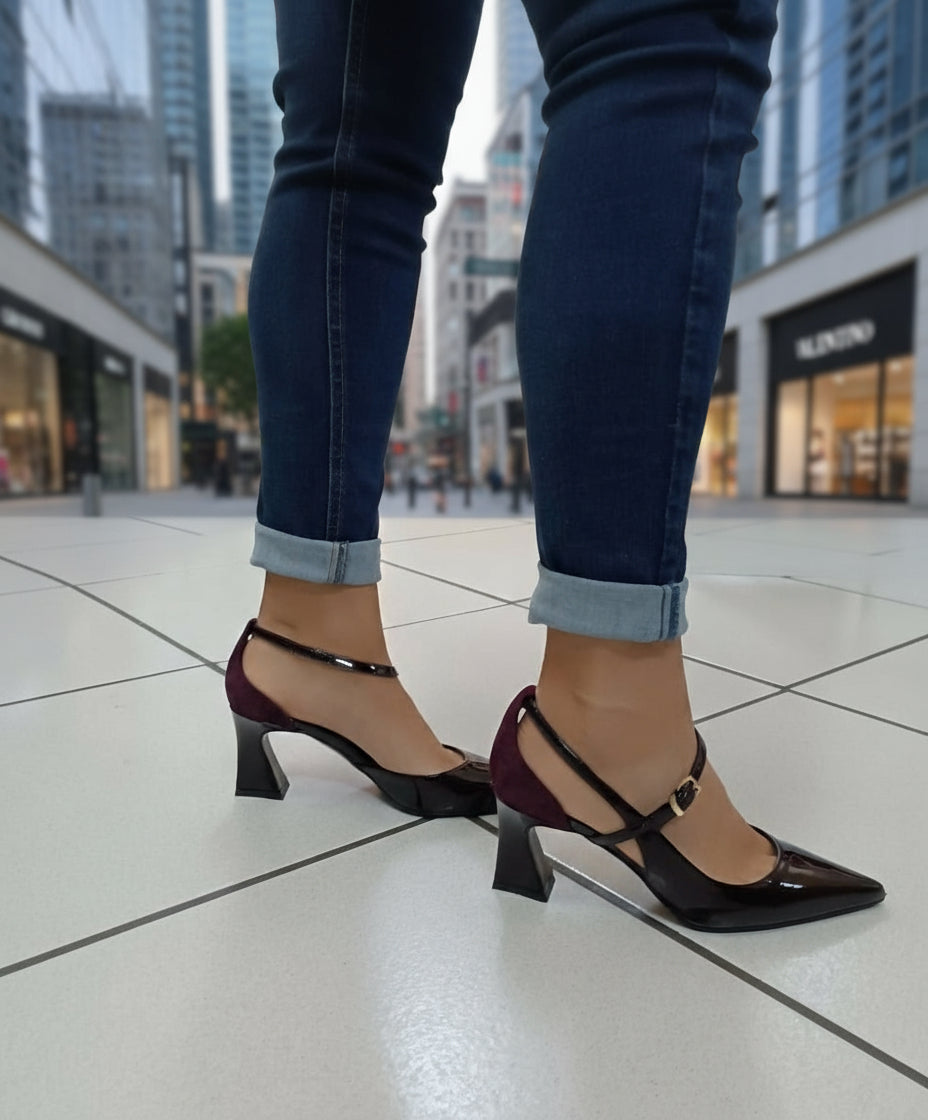 DECOLLETE' VERNICE CAMOSCIO ALBANO BORDEAUX SCURO