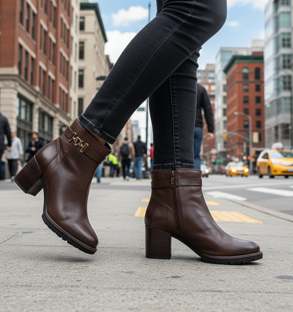 STIVALETTI IN PELLE FIBBIA LOGATA VALLEVERDE MARRONE