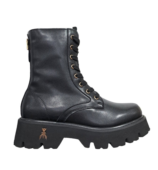 ANFIBI PELLE LOGO GOLD PATRIZIA PEPE NERO