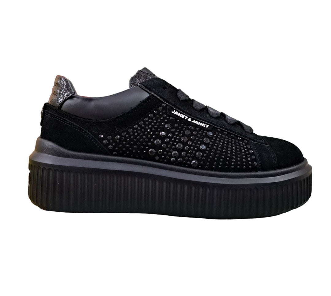 SNEAKERS IN PELLE SCAMOSCIATA JANET&JANET MICROSTRASS NERA