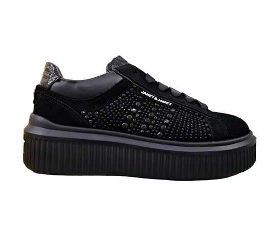 SNEAKERS IN PELLE SCAMOSCIATA JANET&JANET MICROSTRASS NERA