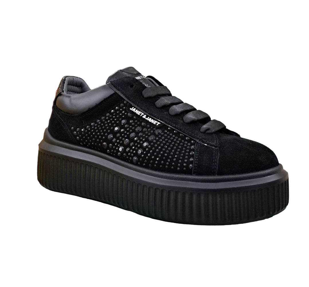 SNEAKERS IN PELLE SCAMOSCIATA JANET&JANET MICROSTRASS NERA
