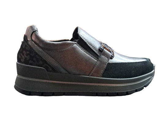 SNEAKERS SLIP ON PELLE LAMINATA IGI&CO GRIGIO