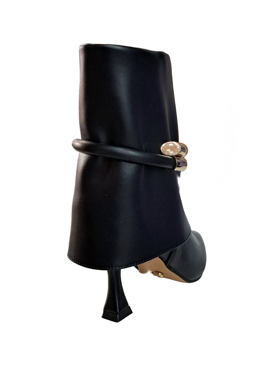 STIVALETTI DECORAZIONE METALLICA MIABELLE RISVOLTO NERO