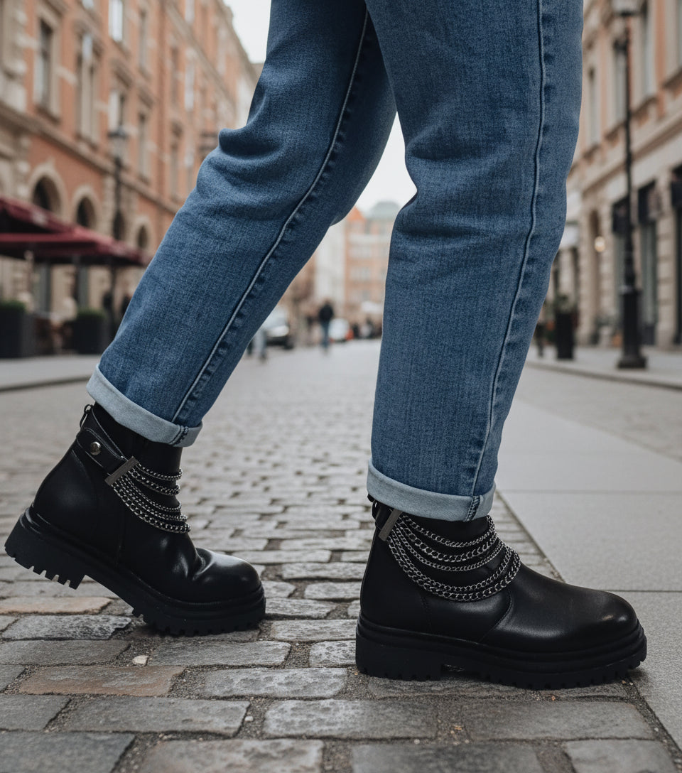 TRONCHETTI PELLE CATENE APEPAZZA NERO