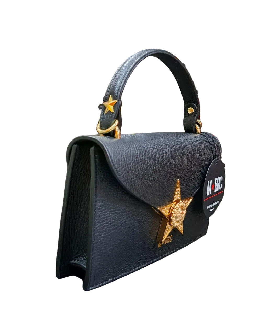 BORSE A MANO STAR LUX TRACOLLE PELLE NERA M*BRC  BY BRACCIALINI STELLA ORO PICCOLA