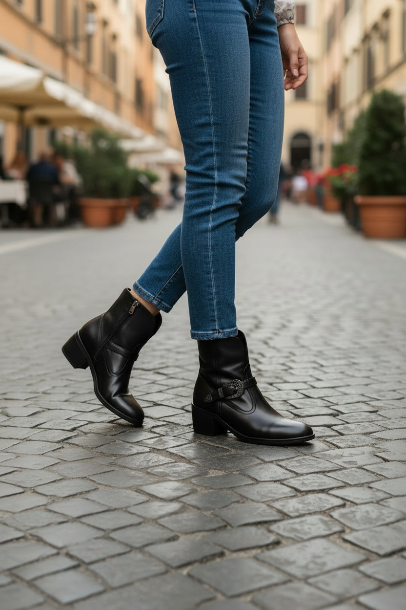 STIVALETTI PELLE TEXAN NEROGIARDINI NERO