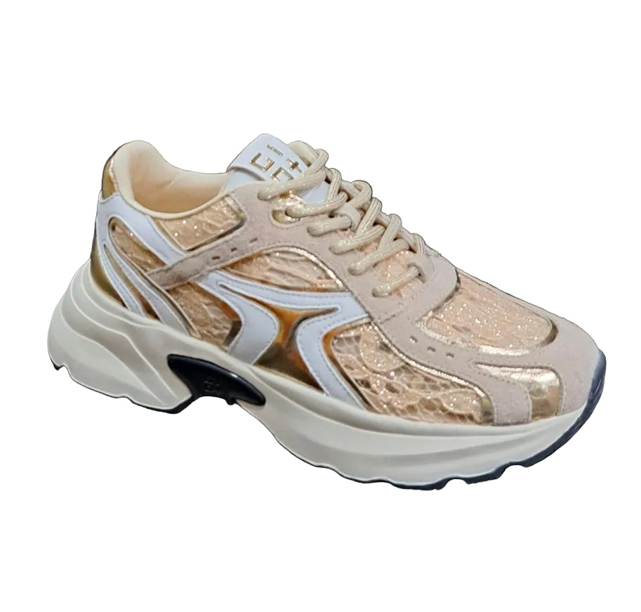 SNEAKERS PELLE E PIZZO GIO+ GOLD