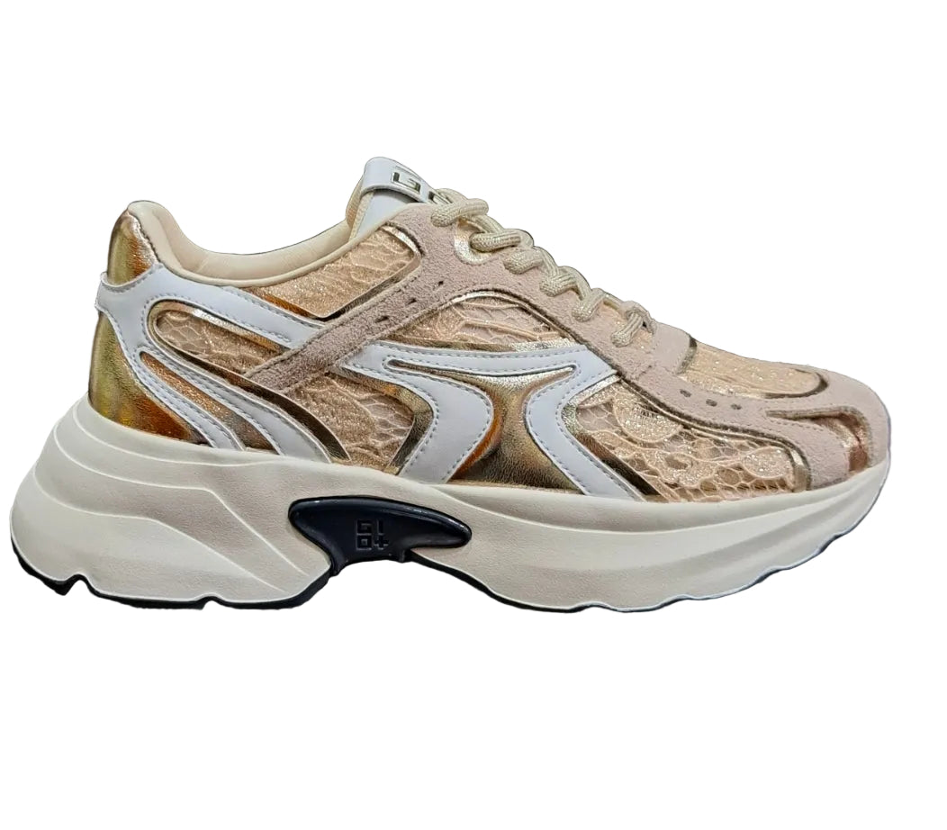 SNEAKERS PELLE E PIZZO GIO+ GOLD