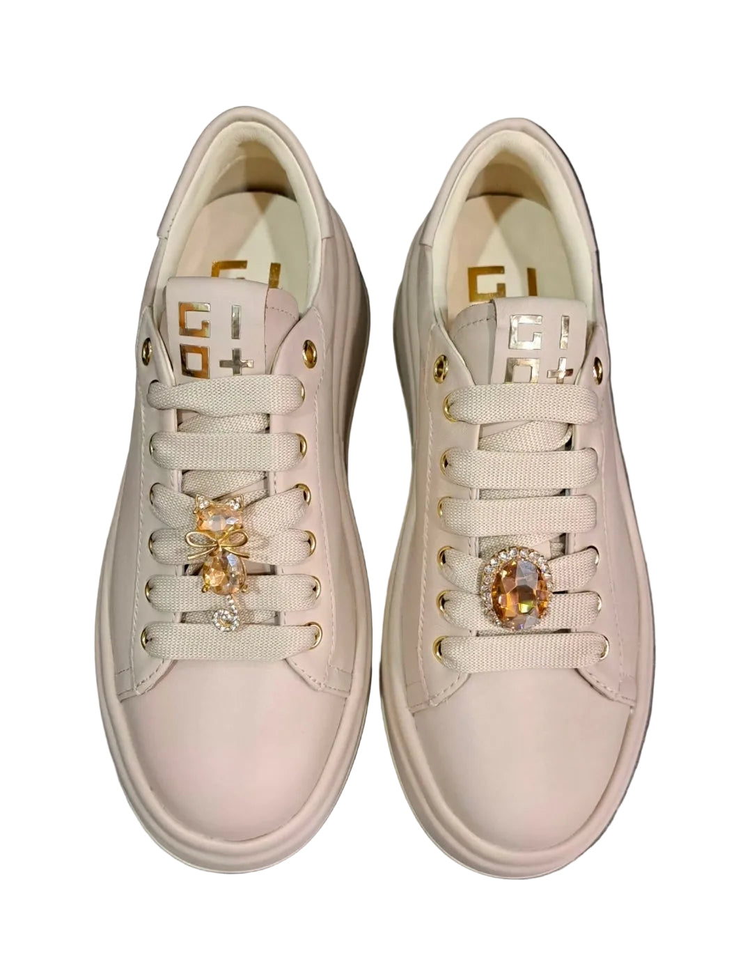 SNEAKERS PELLE GIO+ GATTO STRASS BEIGE