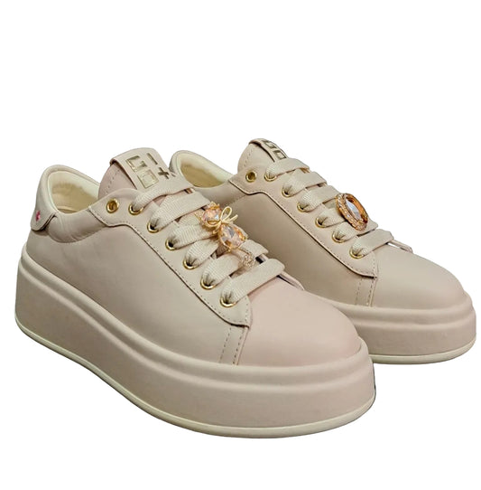 SNEAKERS PELLE GIO+ GATTO STRASS BEIGE